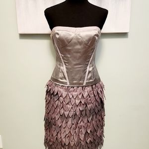 BCBGMaxazria Corset Feathered Silk Strapless Lilac Formal/Party Dress